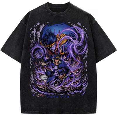 JoJo's Bizarre Adventure Kuujou Joutarou Printed Tee Men Women Washed Cotton T-shirts Manga Casual T Shirt Harajuku Male Tshirt