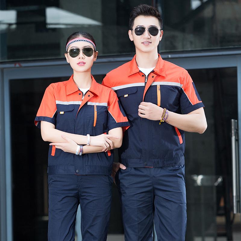 Męski oddychający zestaw odzieży roboczej z krótkim rękawem - letnia odzież budowlana przeciwpotna