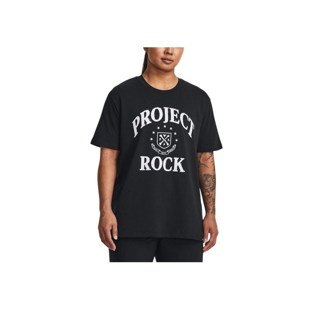 Under Armour Project Campus Project Rock Letter Print Training T-Shirt Women Tops Black 1382175-001