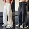 Men's Quick-Dry Baggy Trousers Drawstring Waist Loose Fit Pants Lightweight Casual Trousers with Side Lines Decoration for Street Vacation