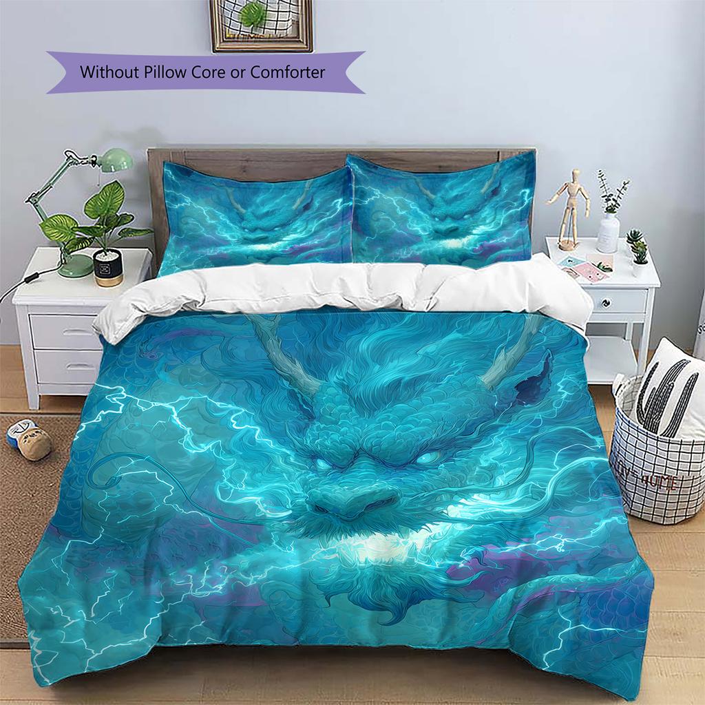 Lightning dragon  Pattern Bedding Quilt Set Quilt Cover Pillowcase Home Decoration  Gift (1 * duvet cover + 2 * pillowcase, without core)