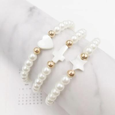 Neue Mode Shell Herz Stern Kreuz Charme Armband Für Frauen Luxus Simulierte Perle Elastische Armband pulseras mujer Schmuck