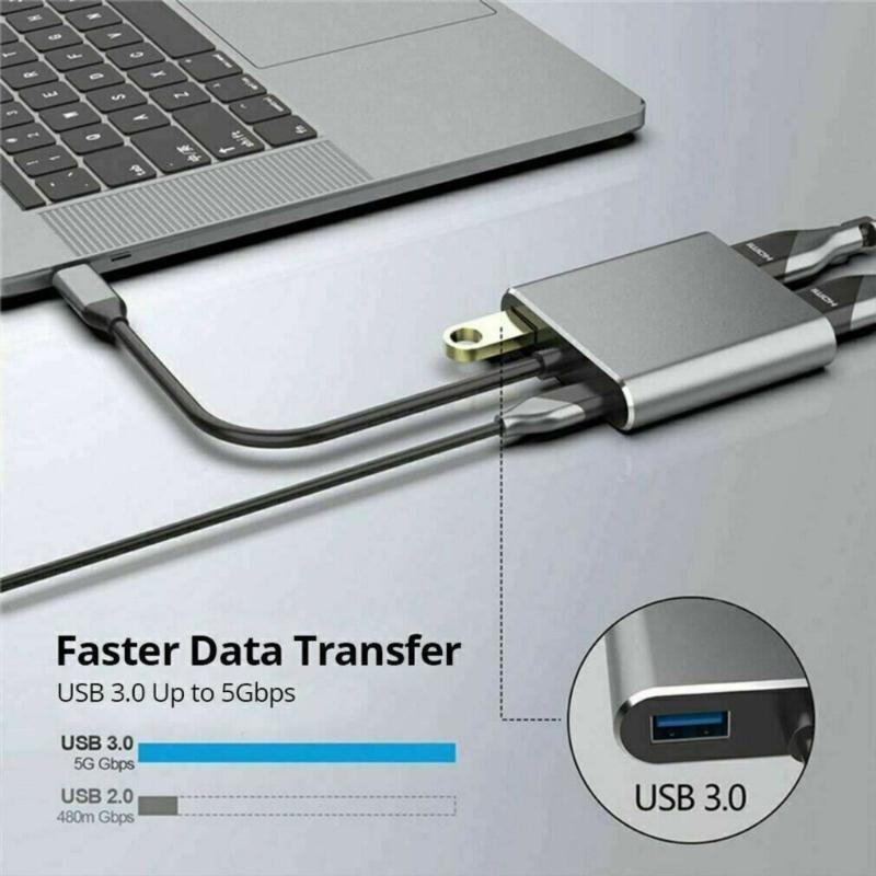 Double HDTV USB C Converter 4K@60Hz Resolution External Display Dock Compatibles Multiple Systems