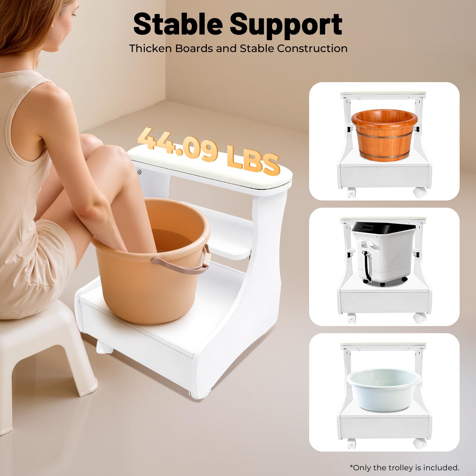 Beauty Salon Nail  Foot Bath Spa Portable Esthetician Trolley Cart for Foot Rest Pedicure Manicure Funiture Massage Table bianco