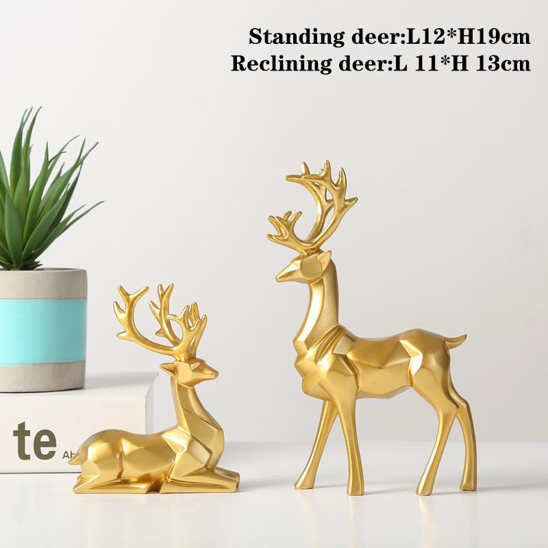 2Pcs Resin Geometric Elk Sculpture Standing Gold Deer Statues Festival Reindeer Home Decor Living Room TV Cabinet Ornaments