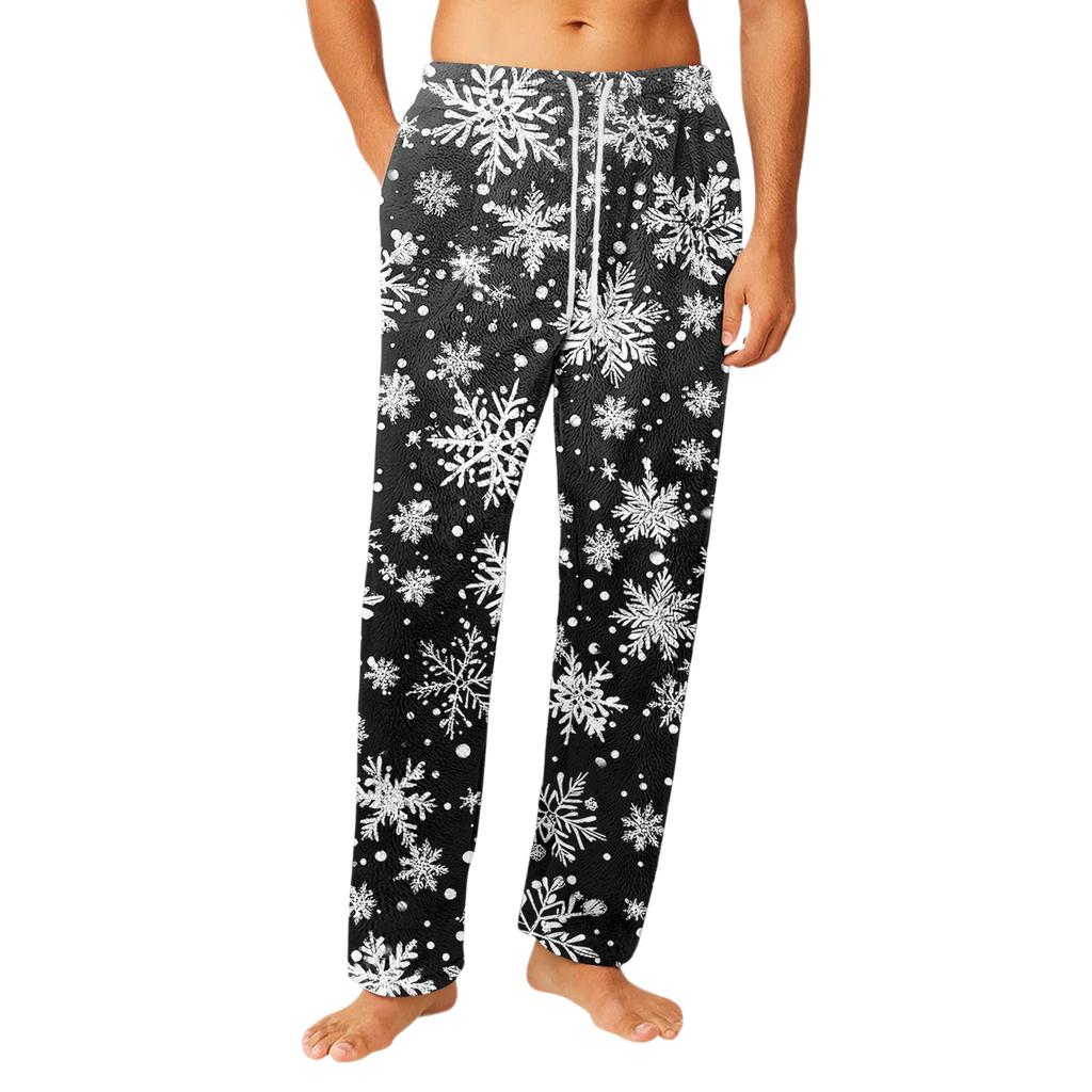 Men's Drawstring Pocket Flannel  Pants Homewear Sleep Pants