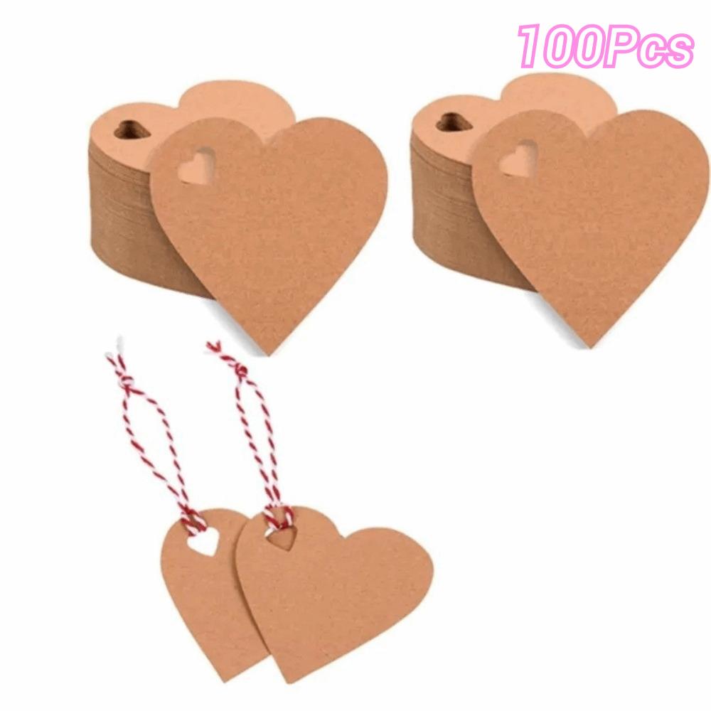 100pcs DIY Valentine's Day Tags Heart Shape Blank Red Pink Paper Heart Shaped Cards Hanging Decoration Gift Labels