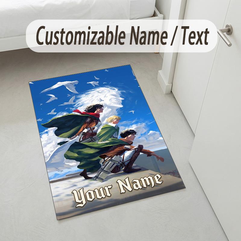 Personalized Crystal Velvet Carpet,Attack on Titan Custom Printed Name, Plush Area Rug For Home Indoor Decor