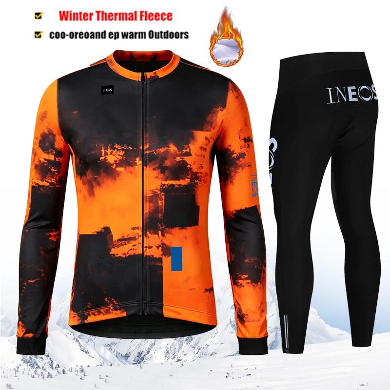 2027 Winter Rvouei Cycling Clothing Men Thermal Fleece Bicycling Clothing Set Outdoor MTB Bike Bib Pants Ropa Maillot Ciclismo