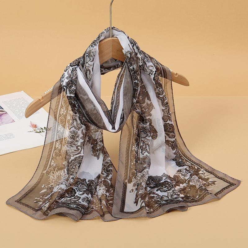  New Fashion Print Design Women Silk Scarf Shawl Elegant Headscarf Convinient Bandage Hijabs Chiffon Muslim Wrap Scarves