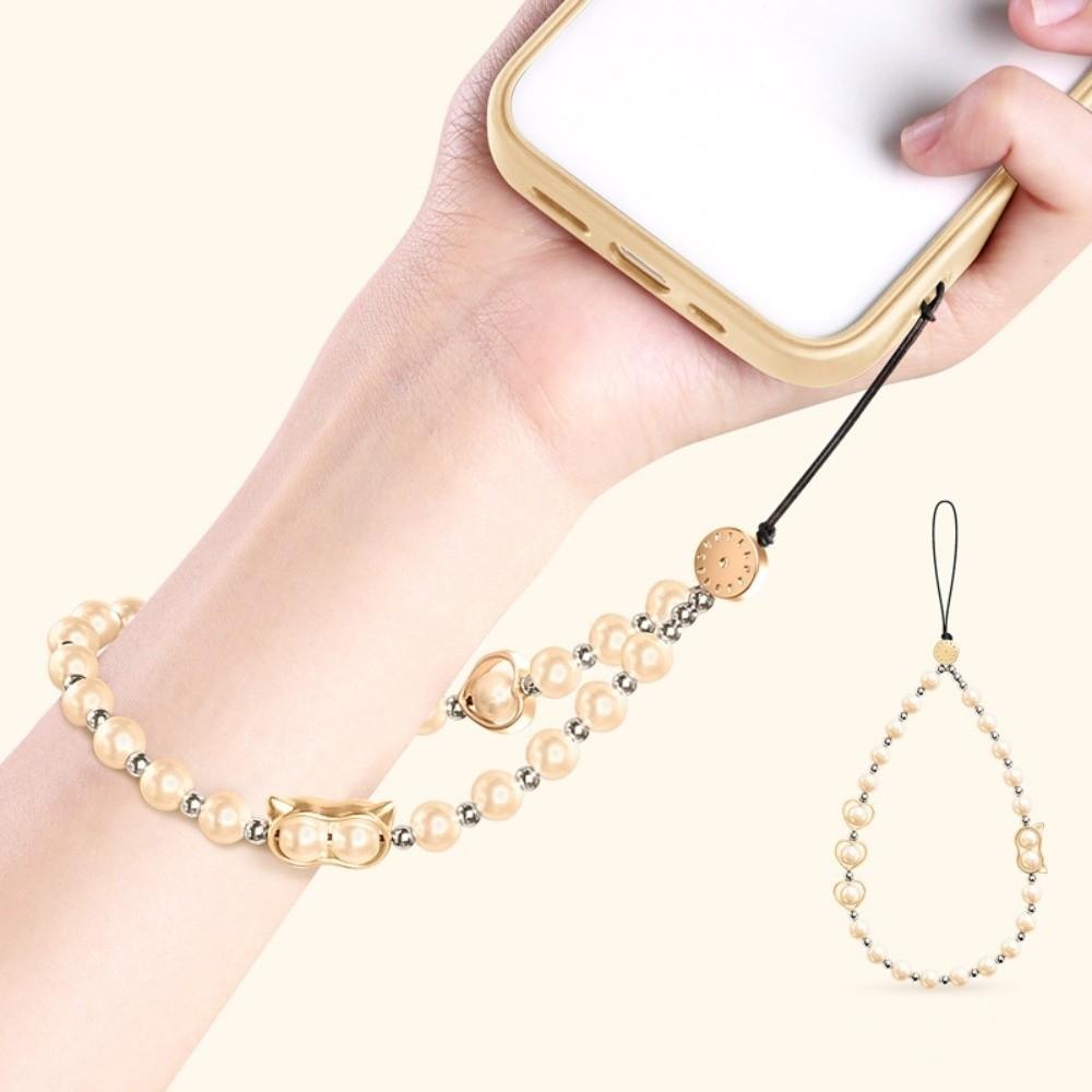 Cat Eye Pearl Phone Chain Wrist Strap Cellphone Charm Beaded Phone Lanyard  Phone Accessories