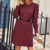 Women's Fall Crew Neck Sweater Dress Long Lantern Sleeve Short Dress Casual Knit Pullover
