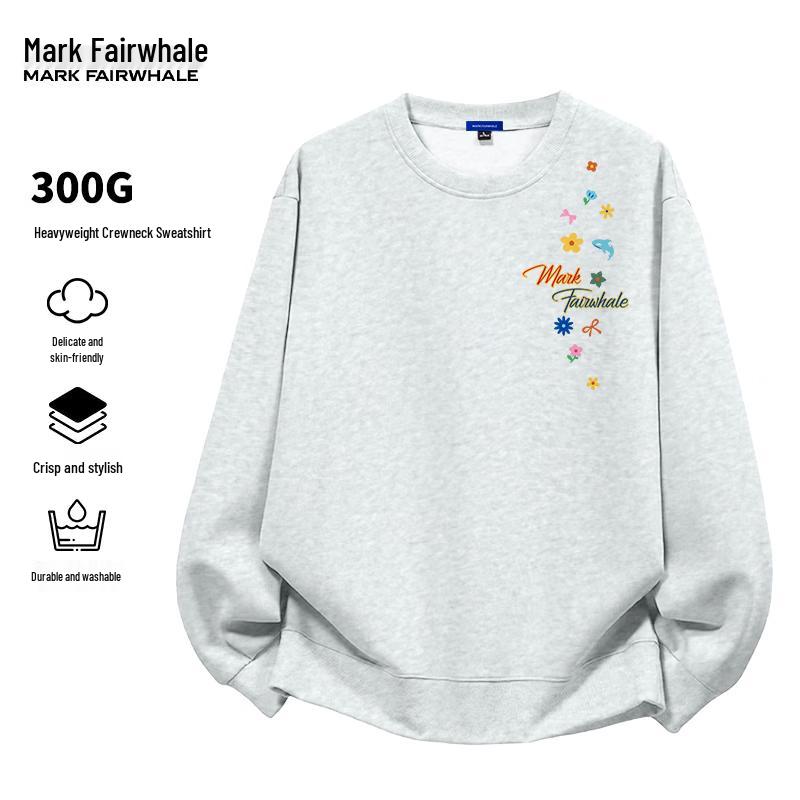 MARK FAIRWHALE Men's Retro Heavyweight Letter Print Crewneck Sweatshirt