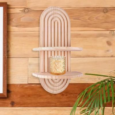 2 Tier Wooden Floating Shelves for Wall Display In Home Bathroom