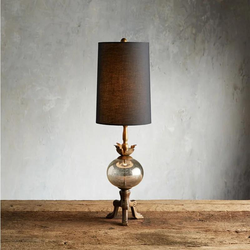 Restaurant Hotel Lobby Decorative Table Lamp French Country Retro Wood Art Glass Table Lamp Living Room Home Decor Lighting