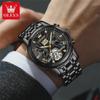 OLEVS Luxury Gold Tourbillon Mechanical Watch for Men Stainless Steel Waterproof Luminous Date Business Mens Watches