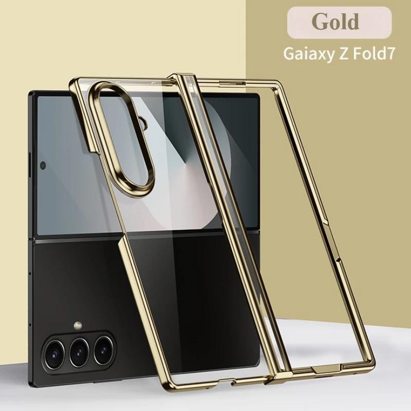 Fashion Ultra Thin Electroplated Transparent Phone Case For Samsung Galaxy Z Fold 7 6 5 With Hinge Shockproof Protection Cover