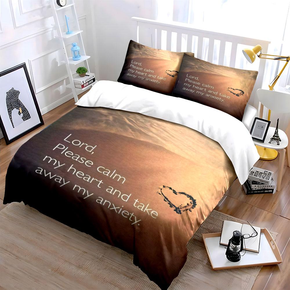 "Beach-Themed Serenity Prayer Set" kid's and adults' bedroom decor, Exquisite three-piece bedding set gift