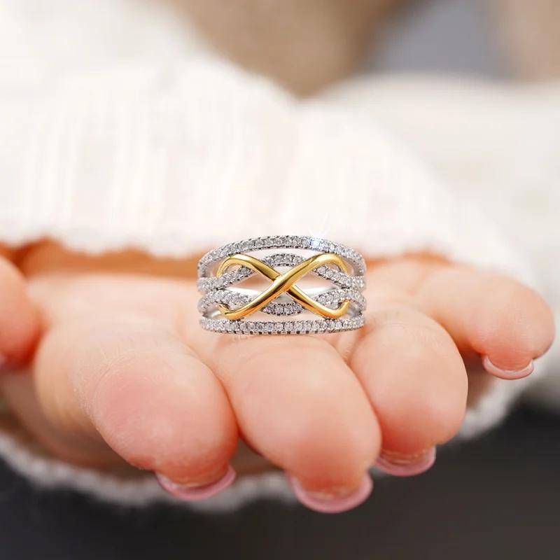 Bagues de luxe en argent sterling 925 au design infini pour femmes, accessoire de doigt élégant en zircon cubique éblouissant, bijoux de fête de mariage