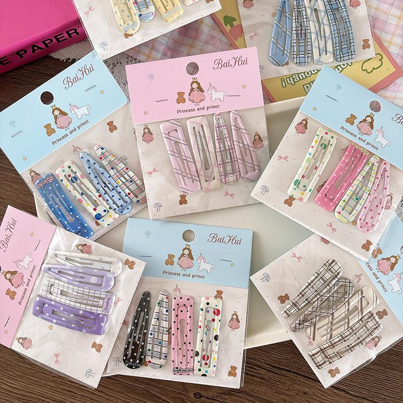 4pcs Multicolor Polka Dot Plaid Hair Clips for Children Kids Girls Hairpins Bangs Side Clip Barrettes Headwear Hair Accessories