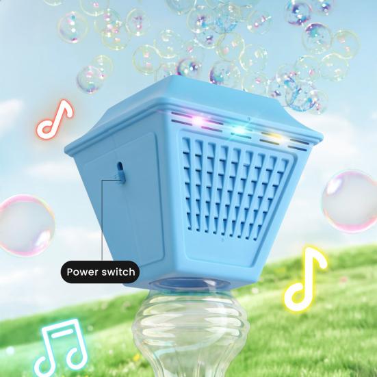 Macchina Bolle per Bambini Generatore Automatico di Bolle a Bottone Singolo Luci LED Colorate e Musica Lampada da Strada Creativa Giocattolo a Bolle per Feste all'Aperto E