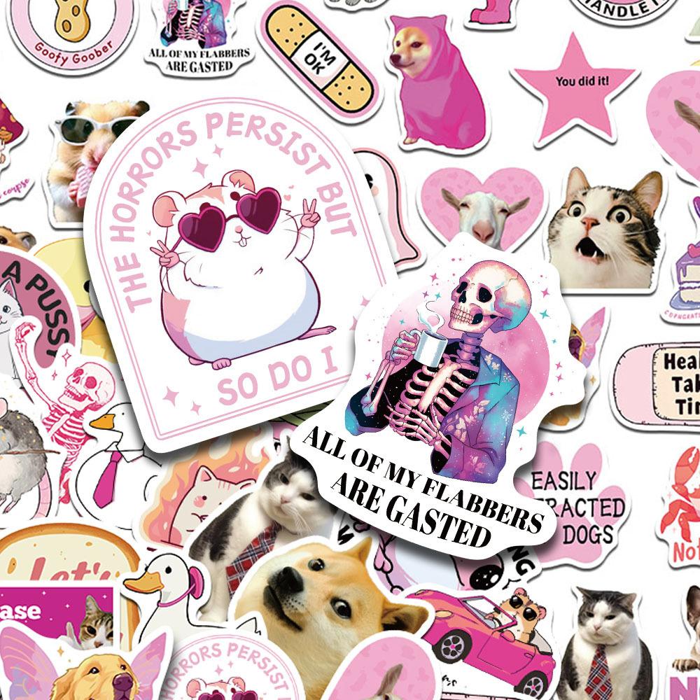 10/30/50pcs Cartoon Pink Funny Stickers Funny Animal Dog Cat Meme Graffiti Sticker DIY Skateboard Helmet Phone Waterproof Decals