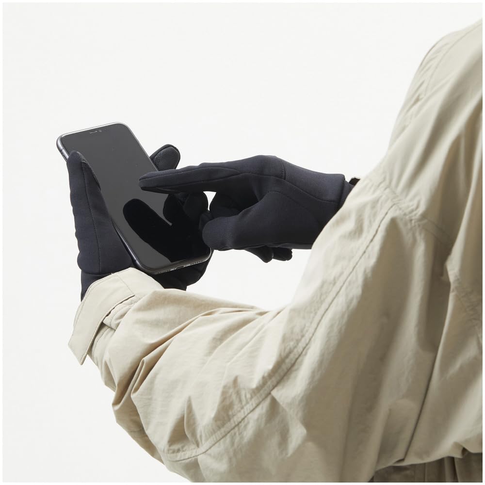 Stretch Fleece Breath Thermo Touchscreen Size M Gloves, Heat-Generating Material, Compatible, Winter, Unisex, Black,