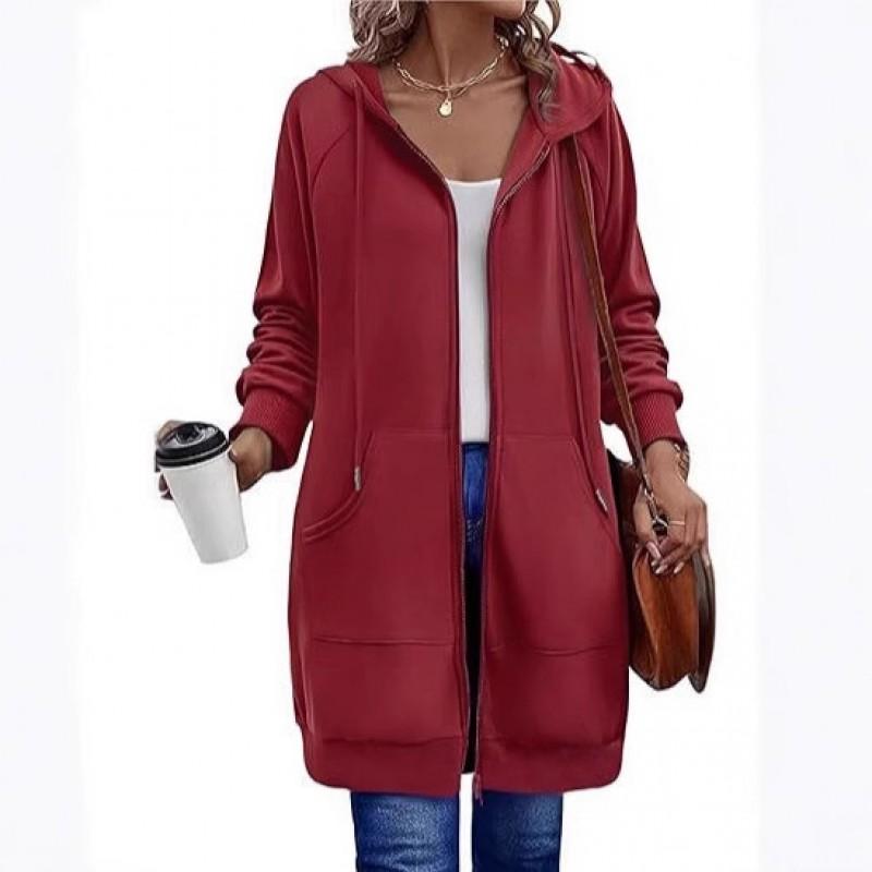 Womens Oversized Long Hooded Zip-Up Sweatshirt Loose Fit Casual Acrylic Pullover Jacket Fall