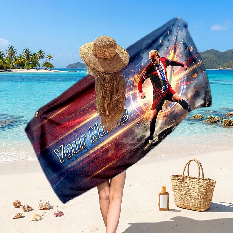 Asciugamano da Spiaggia Personalizzato Erling Haaland, Stampa Testo Nome Personalizzato, Asciugamano Morbido ad Asciugatura Rapida con Logo Calcio, Regalo per le Vacanze