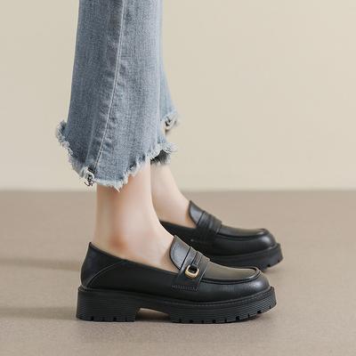 Weiwei Girl 681-7 Small Leather Shoes Women Thick Heel One Pedal Two Wear Platform Loafers Retro Soft Sole Single Shoes Women