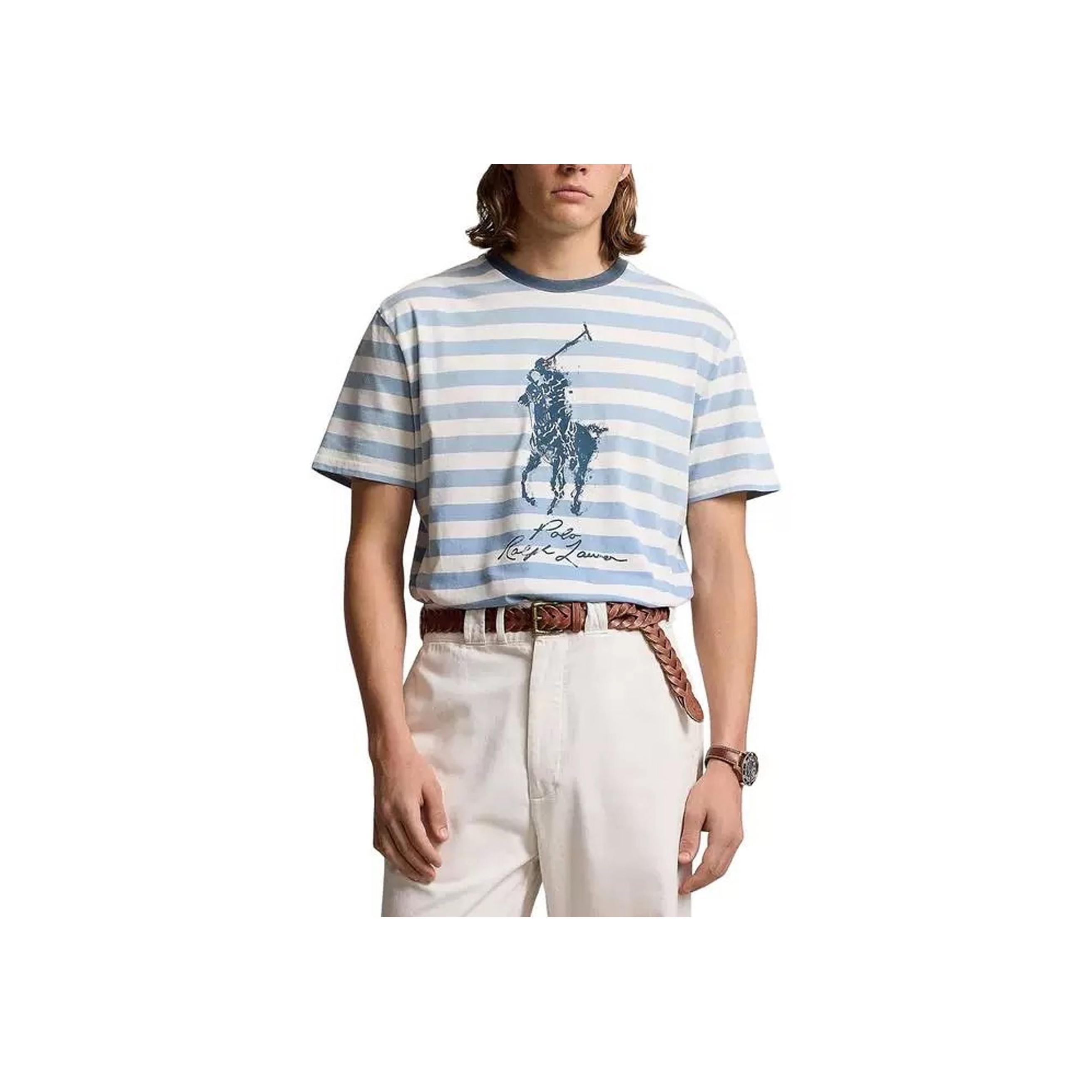 

Мужская футболка Polo Ralph Lauren с принтом логотипа в виде букв, в полоску, с круглым вырезом и короткими рукавами, синяя 710941840-001 S