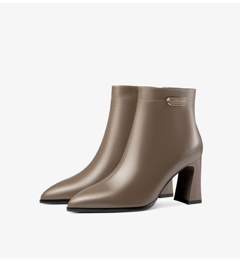 Women's High Heel Soft Leather Ankle Boots, 2025 Autumn Winter Collection, Pointed Toe, Plus Velvet.