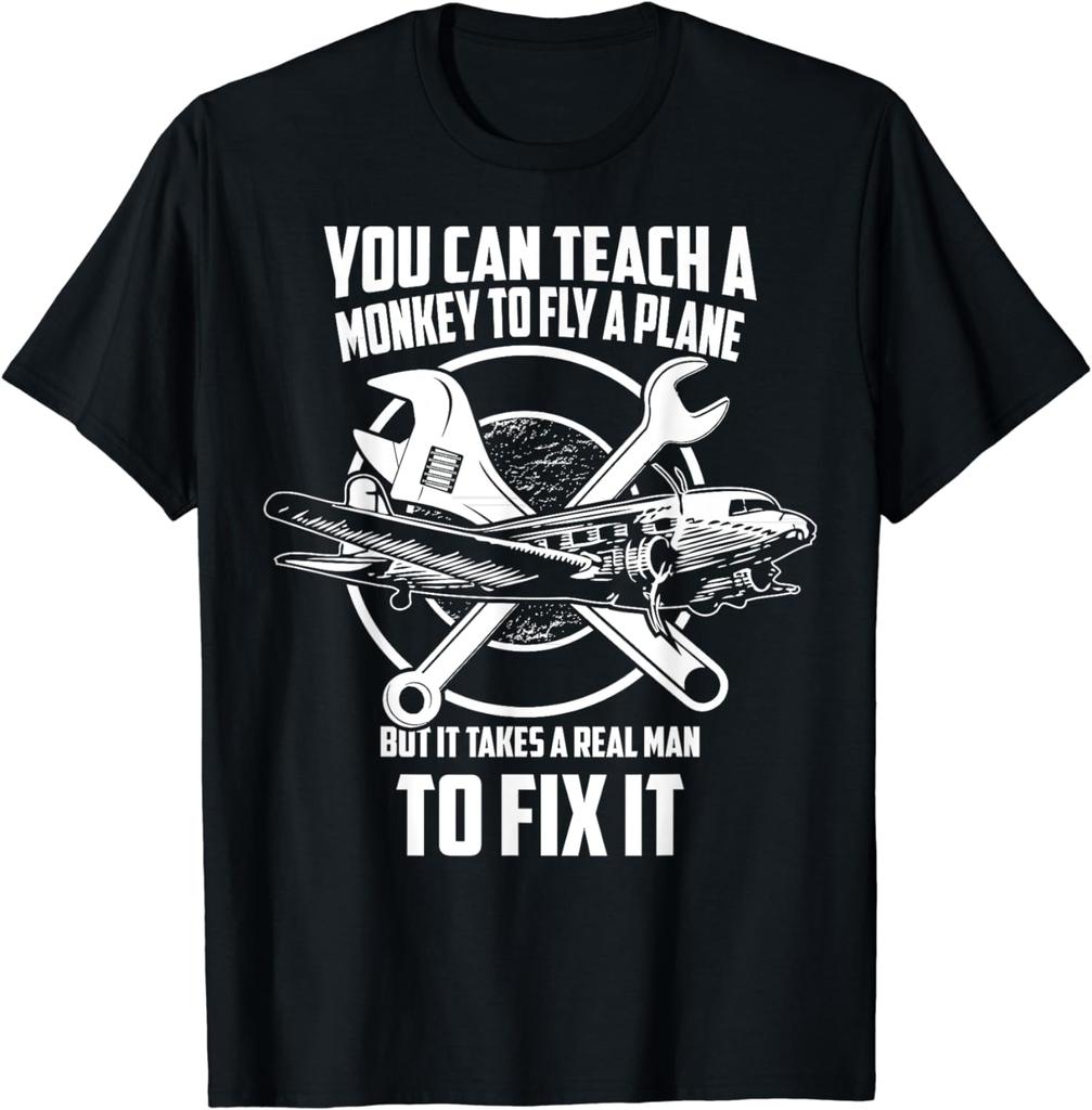 Airplane Mechanic T-Shirt - Real Man Fix Plane T-Shirt  Men Clothing Tops  Streetwear Vintage T Shirt Graphic T Shirts Camisetas