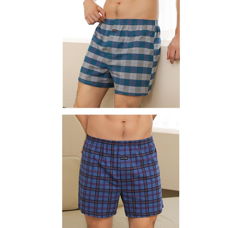 2pcs Male Arrow Pants Men Cotton Plaid Boxers Shorts Loose Mid-Waisted Men's Plus Size Underwear Homewear Comfortable Panties