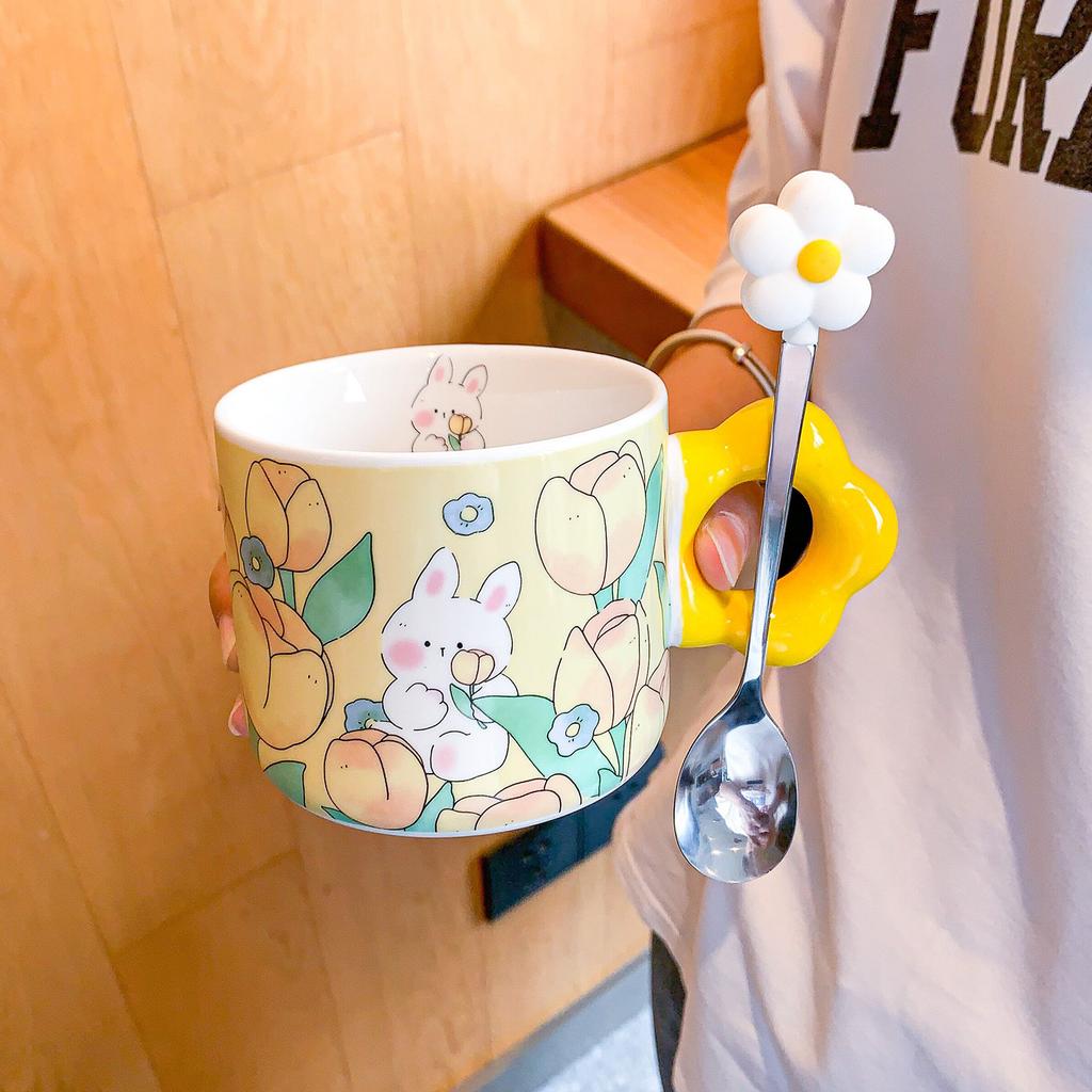 Cute Tulip Cup for Girls Ceramic Mug Couples with High Looks At Home Children's Breakfast Cup Souvenir