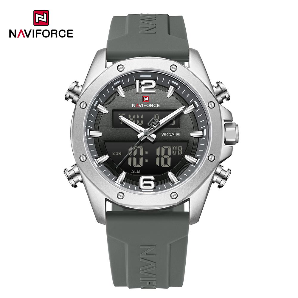 Naviforce Ceas Original Dual Time pentru Bărbați Ceas Digital LCD Ceas Quartz Dată Calendar Curea Silicon Impermeabil NF9264