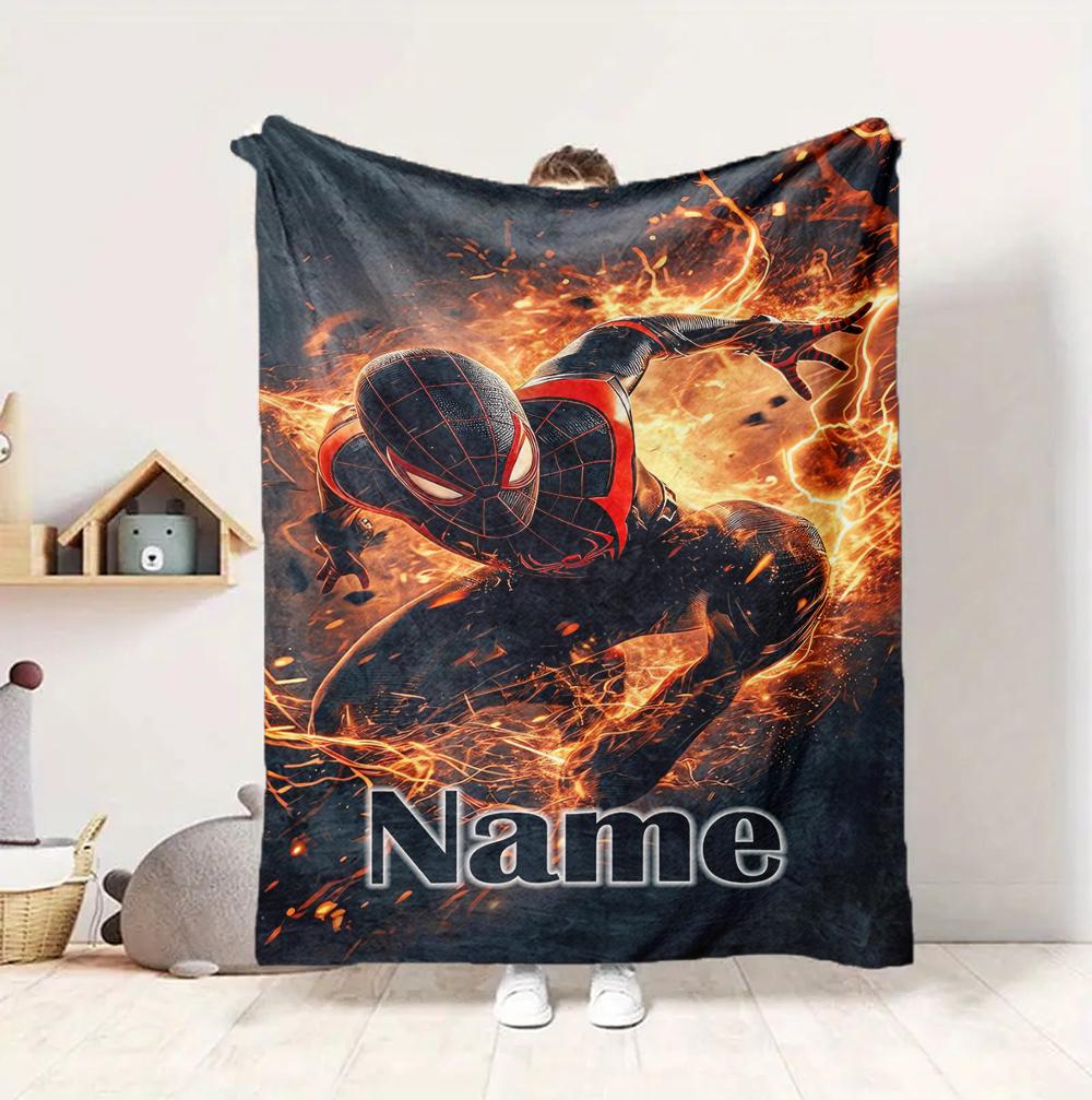 Custom Name Spider-Man Comics Flannel Blanket Throw Blanket Soft Warm Sofa Bed Decor Unique Gift