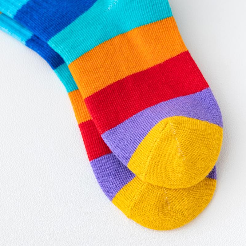 5 Pairs Girls Rainbow Pattern Cotton Socks Comfortable Breathable Soft Kids Socks For Daily Wear