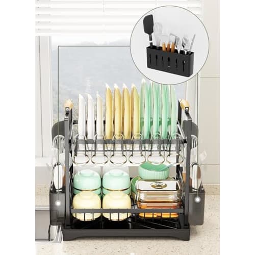 SVOHZAV Dish Drainer, Over-the-Sink, Horizontal Dish Drainer, Dish Drying Rack, Rust-Proof, 2-Tier, Large Capacity, Dish Rack, Kitchen Dish Drainer, W
