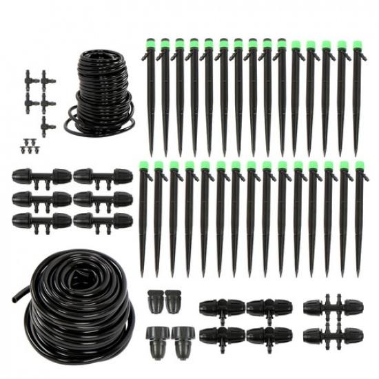 130 Feet Drip Irrigation System Adjustable Kit For Garden W/ Emitters Tubing