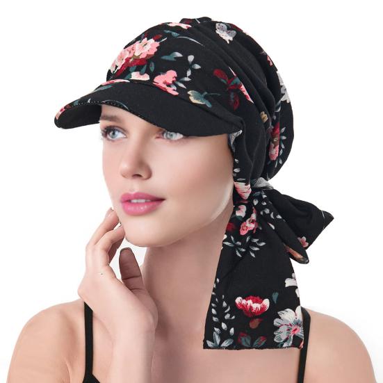 

Women Headscarf Hat Flower Pattern Lace-up Ribbon Turban Hat Outdoor Travel Cycling Sunshade Cap Headwear