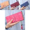 Elegant Women Leather Card Holder Long Trifold Wallet With Tassel And Checkbook Pocket