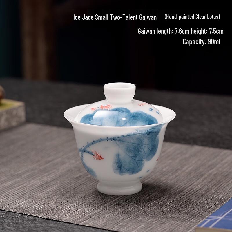 Hand-Painted Clear Lotus Ceramic Gaiwan