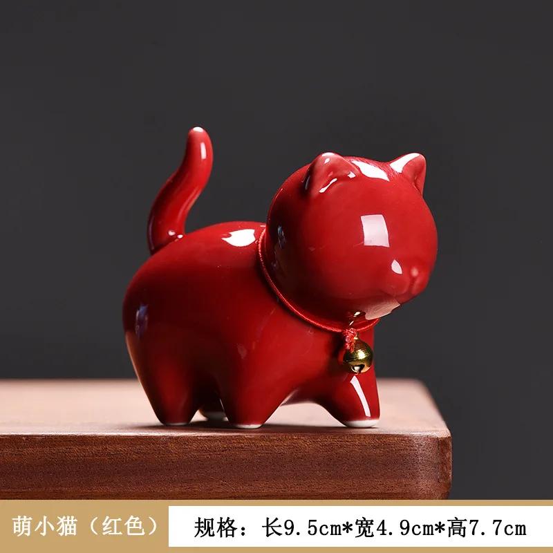 Ceramic Cat Sculpture Cartoon Bell Cats Tea Pet Teaware Accessories Home Office Teatable Micro-landscaping Decoration Pen Holder