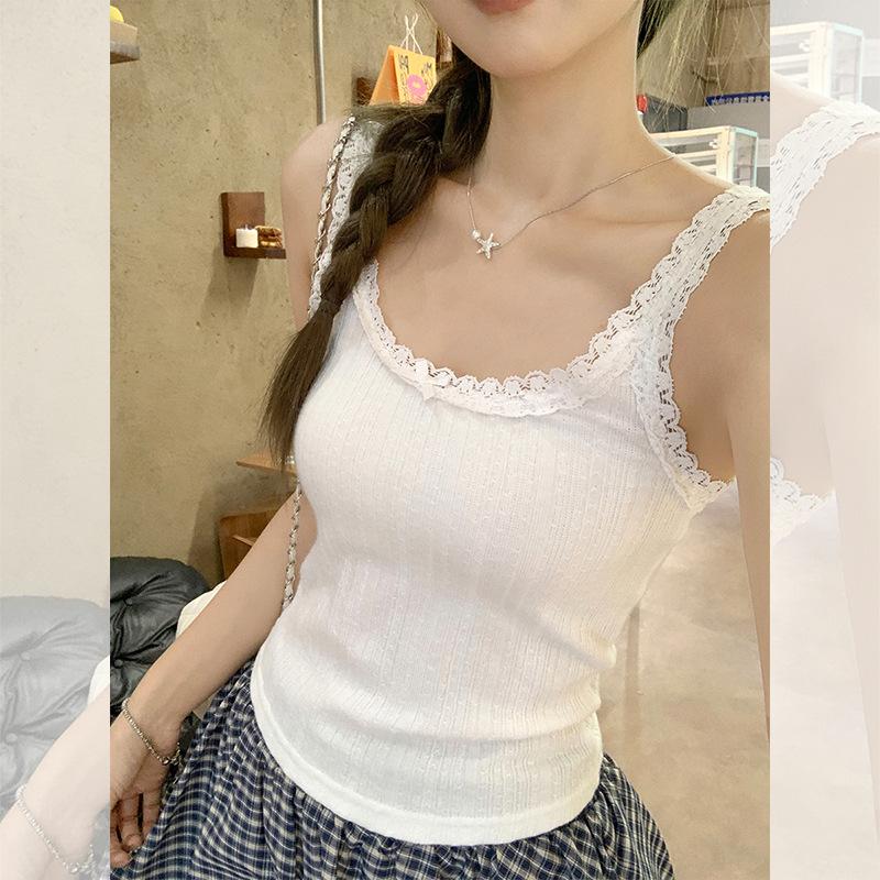 French pure desire bow lace suspender vest women's summer wear sweet age-reducing thin top