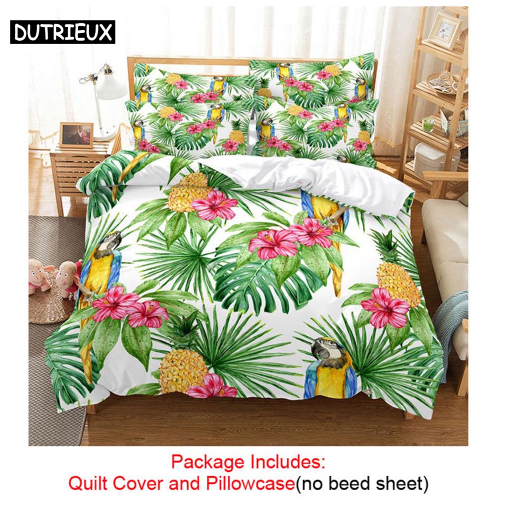 Quilt Duvet Cover Bedding Set Pillowcase Linens Green Plant 3D Queen King Size Double Bed Full Single 220x240 200x200 Bedroom