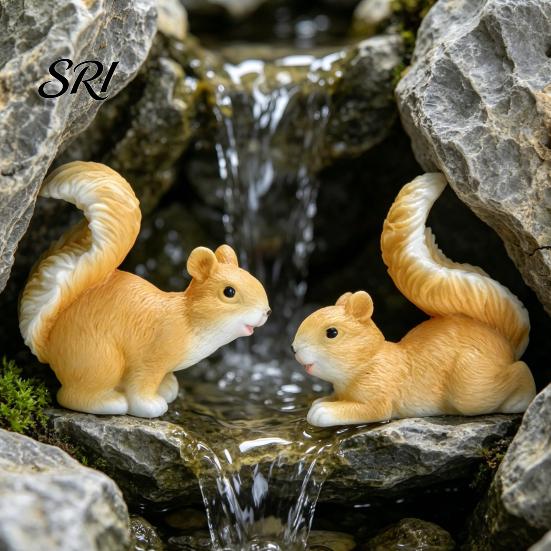 Small Art Sculpture Mini Squirrel Figurine Tiny Resin Fairy Garden Accessories Cute Space-Saving Decoration Miniature Animal Statue for Moss Landscape