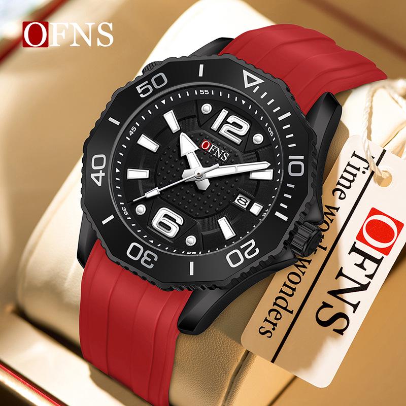 OFNS Men's Rotating Bezel Quartz Watch: 3D Numerals, Waterproof, Steel Strap, Ideal for Business & Commuting