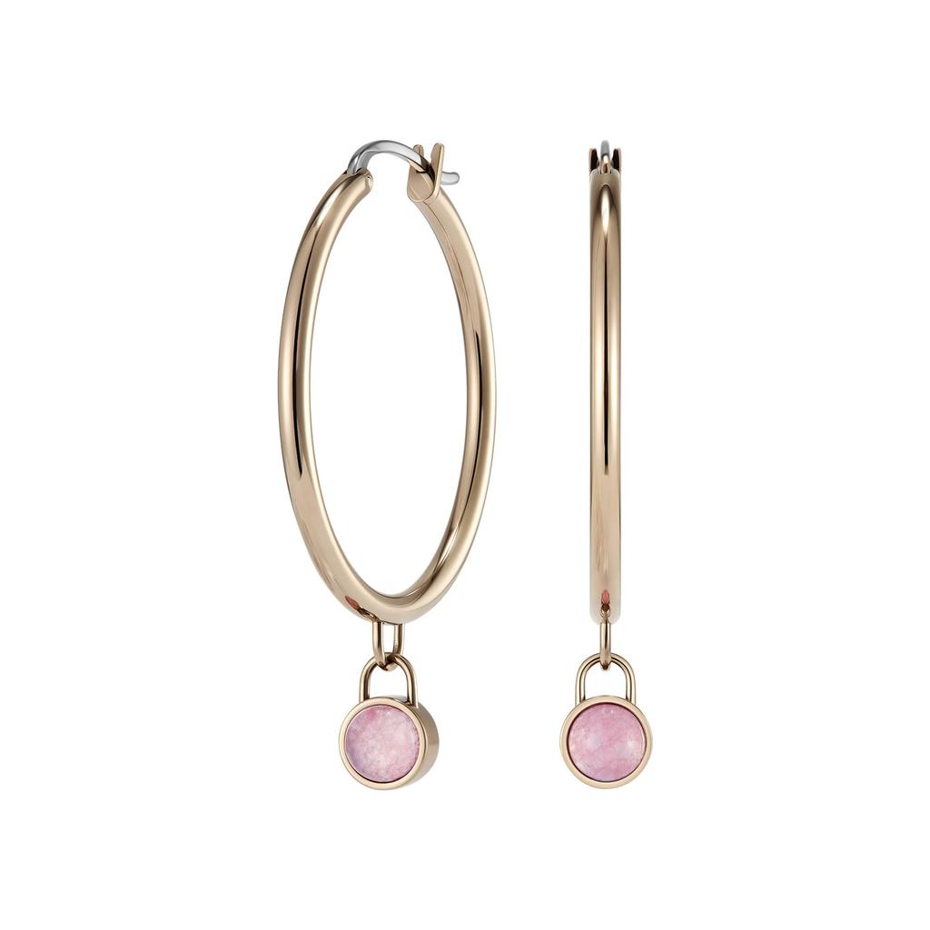 Authorized Dealer Olivia Burton 24100362 Trend Rose Quartz Cabochon Rose Gold Gemstone Hoop Earrings [OLIVIA BURTON] Women's [TREND]
