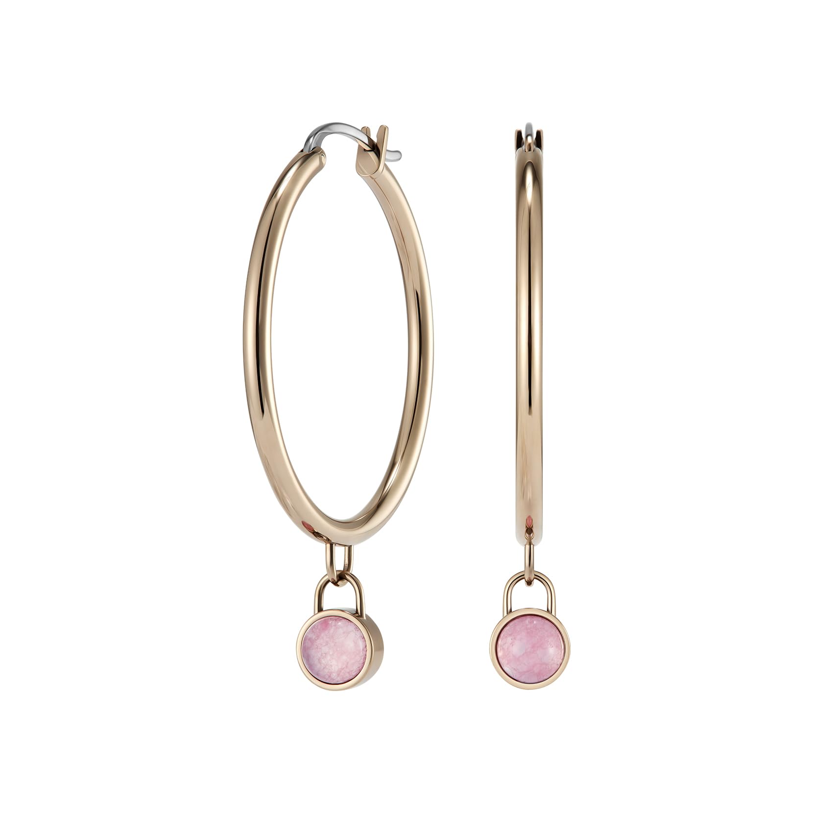 

Authorized Dealer Olivia Burton 24100362 Trend Rose Quartz Cabochon Rose Gold Gemstone Hoop Earrings [OLIVIA BURTON] Women s [TREND]